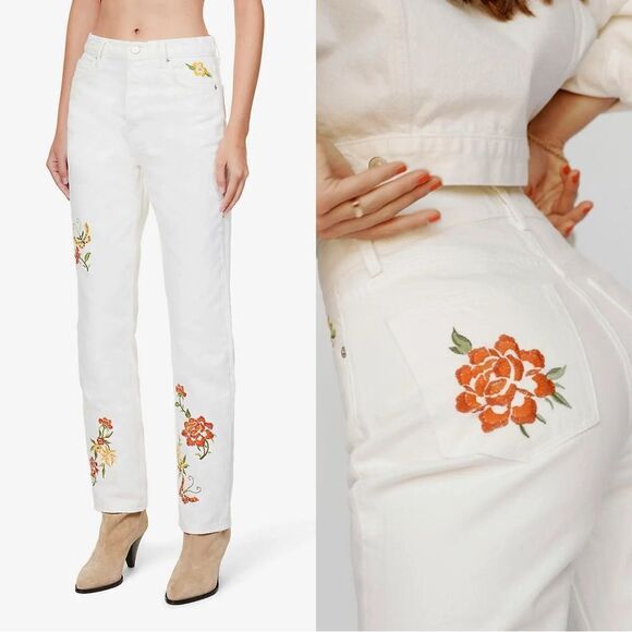 RARE! Reformation White Cynthia Straight Leg Mid Rise Denim Jeans - Picture 1 of 17